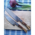 Duo de couteaux : éminceur et chef en hêtre échauffé, fabriqués à la main, artisanalement, dans mon atelier à Strasbourg